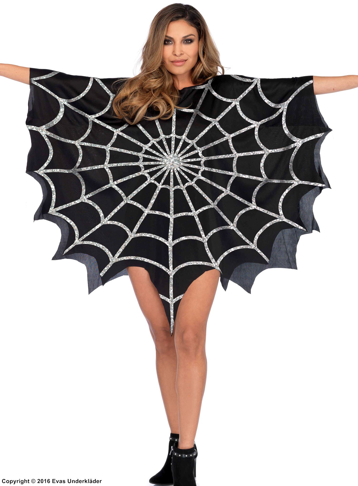 Spider (woman), costume top, glitter, spider web